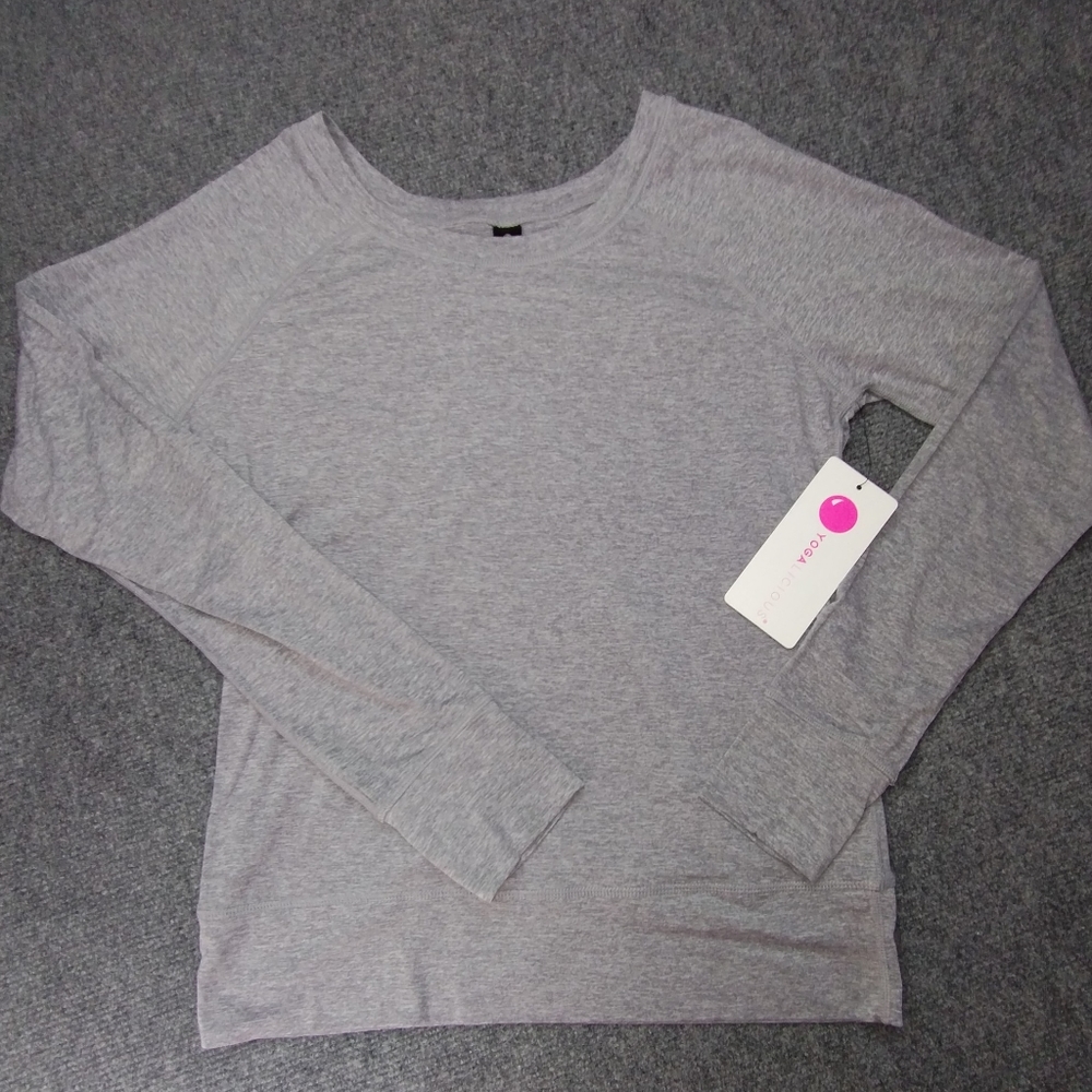 Yogalicious women's grey long sleeve shirt open back size small athletic yoga